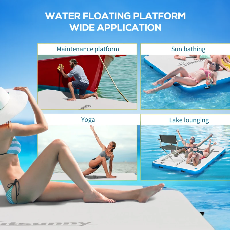 Outsunny 8' x 5' Inflatable Floating Dock, Up to 5 People, Blue