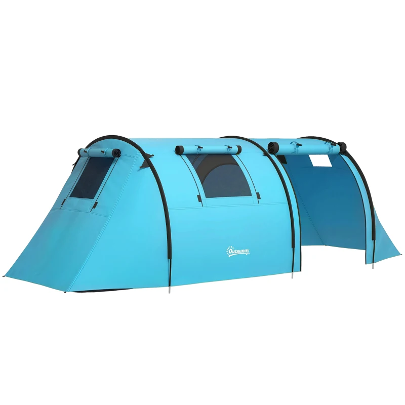 Outsunny 3-4 Person Camping Tent with 2 Rooms, 3000mm Waterproof Portable Family Tent with Carry Bag, Sky Blue