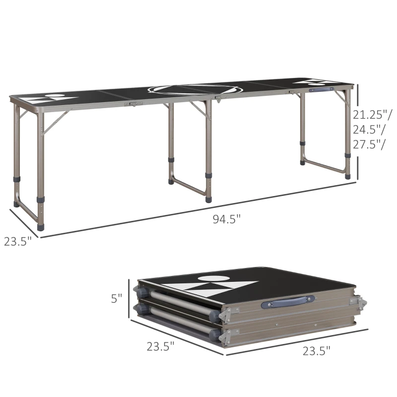 Outsunny Aluminum Camping Table with Adjustable Legs, 8' Folding Picnic Table for Travel, BBQ, Beach or Hiking, Black & White