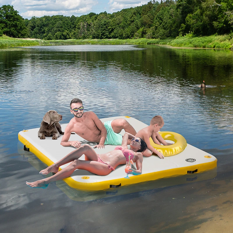 Outsunny 6.5' x 6' Inflatable Floating Dock, Up to 5 People, Yellow