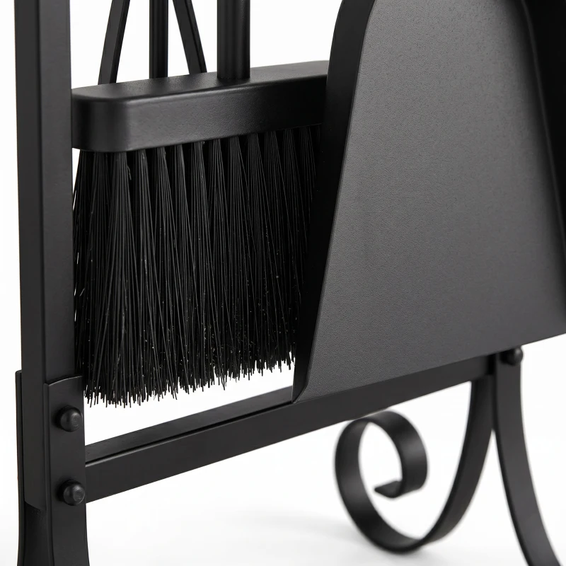 Outsunny Fireplace Tools Set 5 Pieces Metal Fire Place Kit with Brush, Shovel, Poker, A Pair of Tongs, Stand, Black