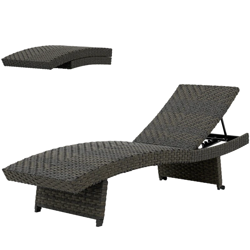 Outsunny Rattan Folding Outdoor Lounger Chair Recliner with 5-Level Adjustable Backrest, Wheels for Garden, Patio, Mixed Brown