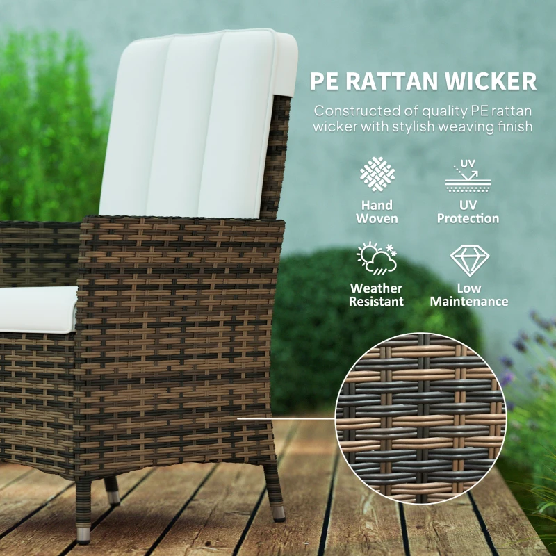 Outsunny Wicker Outdoor Recliner Chair, Wicker Reclining Patio Chair with Adjustable Backrest and Cushion, Cream White
