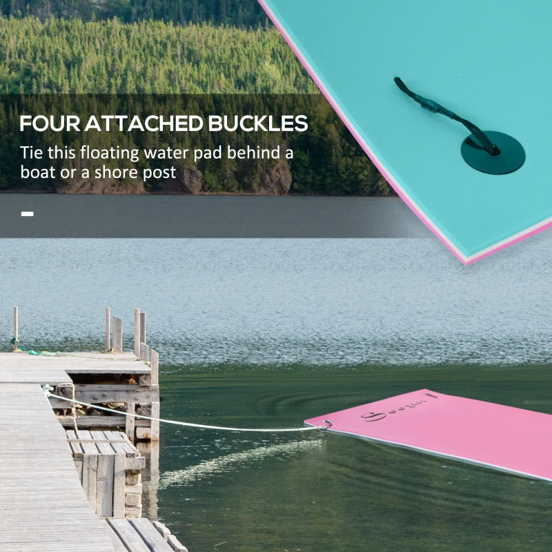 Soozier 12' x 5' Lily Pad Floating Mat with Table and Cup Holder, 3-Layer Portable Roll-Up Water Mat Float Dock for 2-3 People, Ideal for Lake, River, Beach, Swimming Pool, Pink