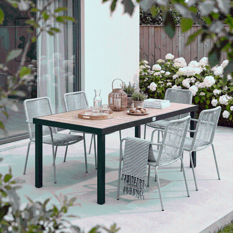 Outsunny 75" x 35" Outdoor Dining Table for 8 People, Rectangular Aluminum Frame Garden Table with All-Weather Faux Wood Top for Garden, Lawn, Patio, Natural