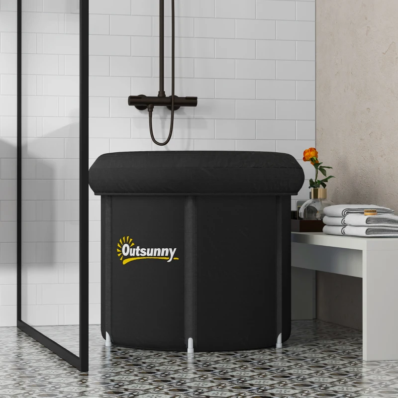 Outsunny Cold Plunge Tub, Portable Ice Bath Cold Water Therapy Tub with Thermo Lid, for Athletes Recovery, Black