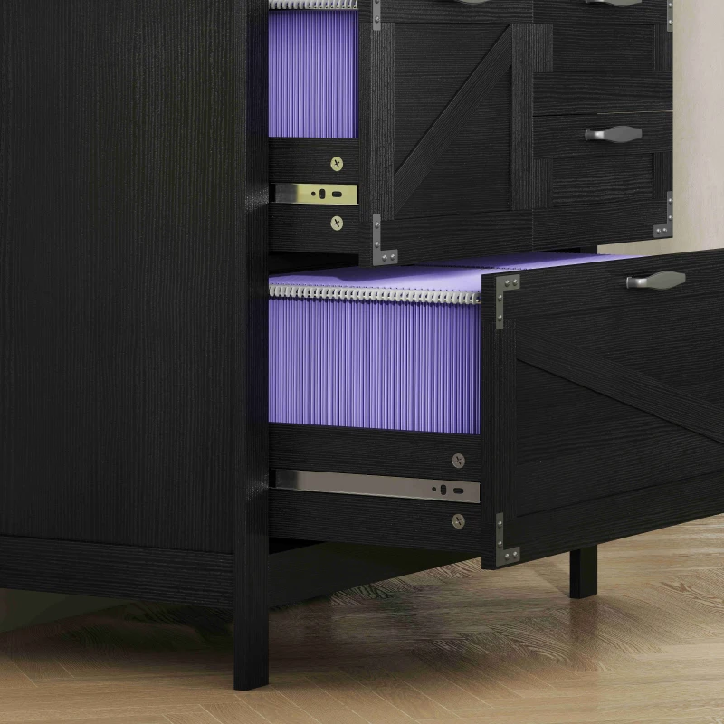 HOMCOM Lateral Filing Cabinet, Farmhouse File Cabinet with 4 Drawers, Fit Letter/A4/Legal Hanging Files, Black Wood Grain
