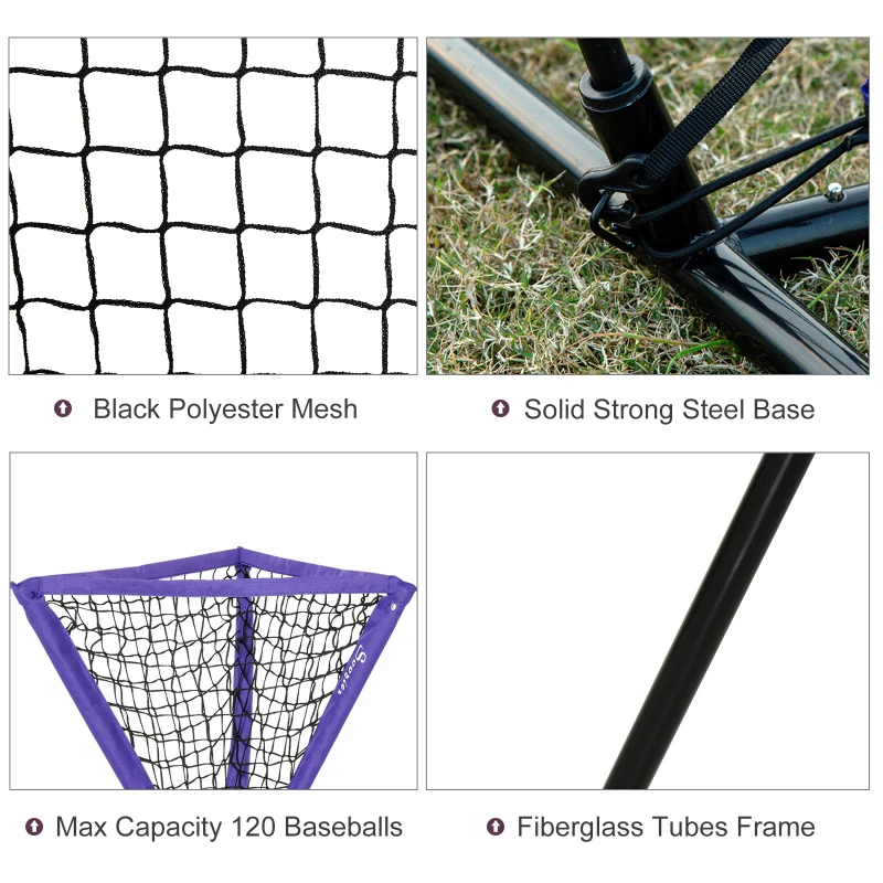 Soozier Baseball Practice Net Set with 7.5x7ft Catcher Net, Ball Caddy and Batting Tee, Portable Pitching Net with Carry Bag for Hitting, Pitching, Batting, Catching, Purple