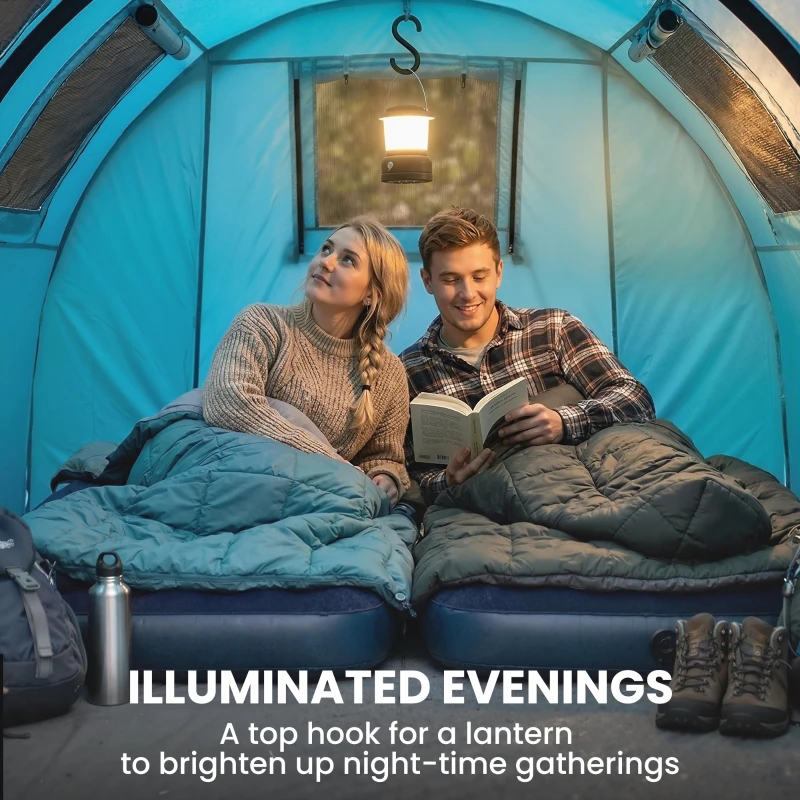 Outsunny 3-4 Person Camping Tent with 2 Rooms, 3000mm Waterproof Portable Family Tent with Carry Bag, Sky Blue