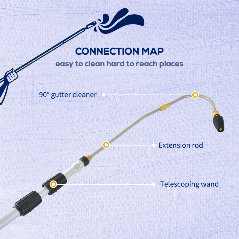 Outsunny Pressure Washer Extension Wand, 18ft High Power Telescoping Pressure Washer Wand with 3/8 Inch Quick Connection, 2 Spray Nozzle Tips, 2 Wand Pivoting Couplers, Support Belt, 4000 PSI