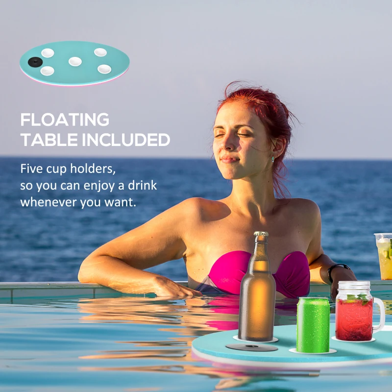 Soozier 12' x 5' Lily Pad Floating Mat with Table and Cup Holder, 3-Layer Portable Roll-Up Water Mat Float Dock for 2-3 People, Ideal for Lake, River, Beach, Swimming Pool, Pink