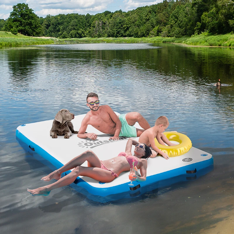 Outsunny 8' x 5' Inflatable Floating Dock, Up to 5 People, Blue