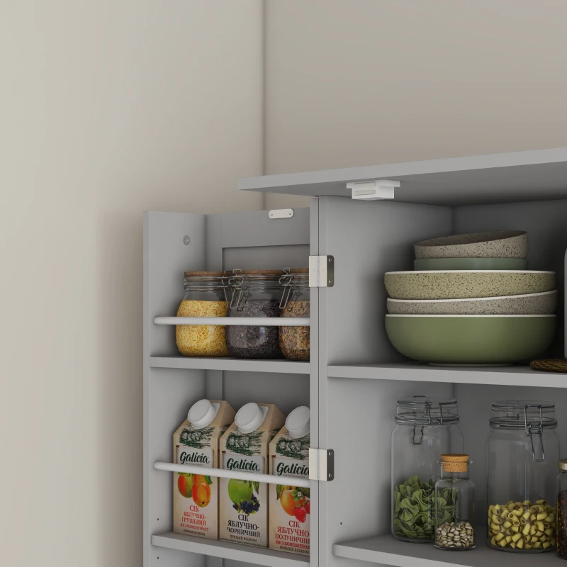 HOMCOM 65" Kitchen Cabinet, Kitchen Pantry Cabinet with 4 Doors and 16 Door Shelves for Dining Room, Grey
