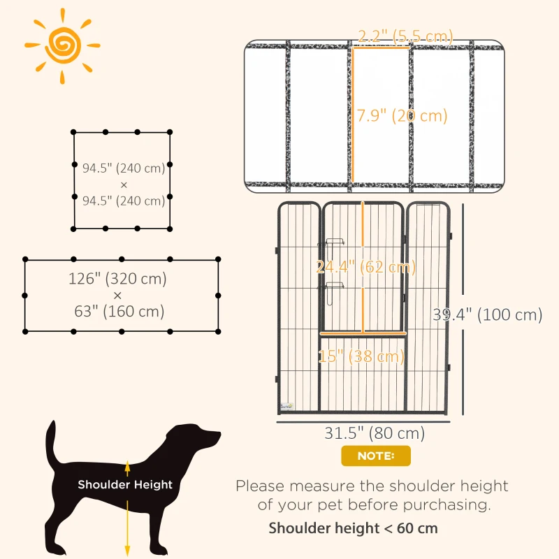 PawHut Dog Pen with Gate, 12 Panels Puppy Playpen, Dog Fence, 39"H