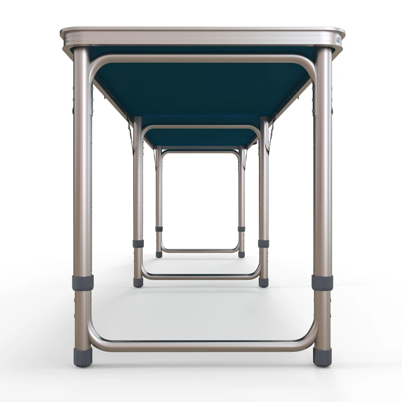 Outsunny Aluminum Camping Table with Adjustable Legs, 8ft Folding Picnic Table for Travel, BBQ, Beach or Hiking, Blue & White