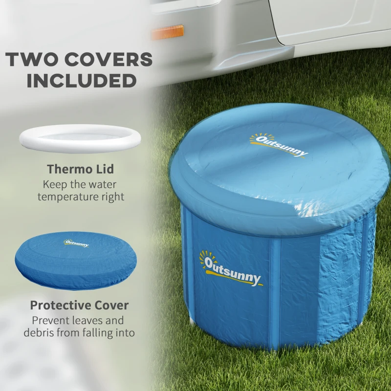 Outsunny Cold Plunge Tub, Portable Ice Bath Cold Water Therapy Tub with Thermo Lid, for Athletes Recovery, Dark Blue