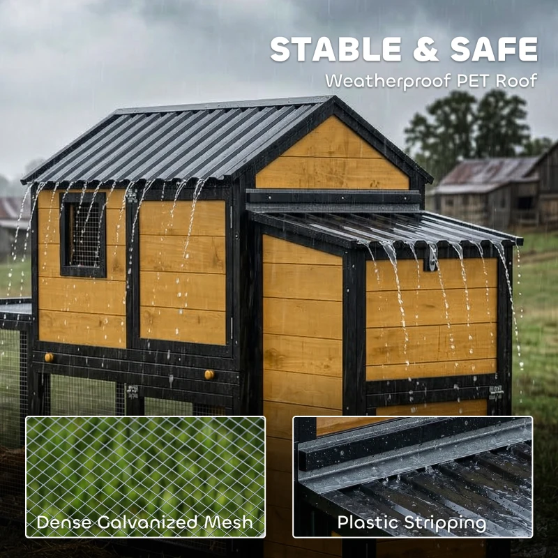 PawHut Large Chicken Coop, 134"L Wooden Chicken House with Run, Nesting Box, Slide-Out Tray, Waterproof Roof and Ramp