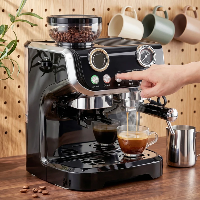 HOMCOM 15 Bar Coffee Maker Espresso Machine with Grinder Milk Frother Stainless Steel Espresso Maker for Cappuccino Latte Black