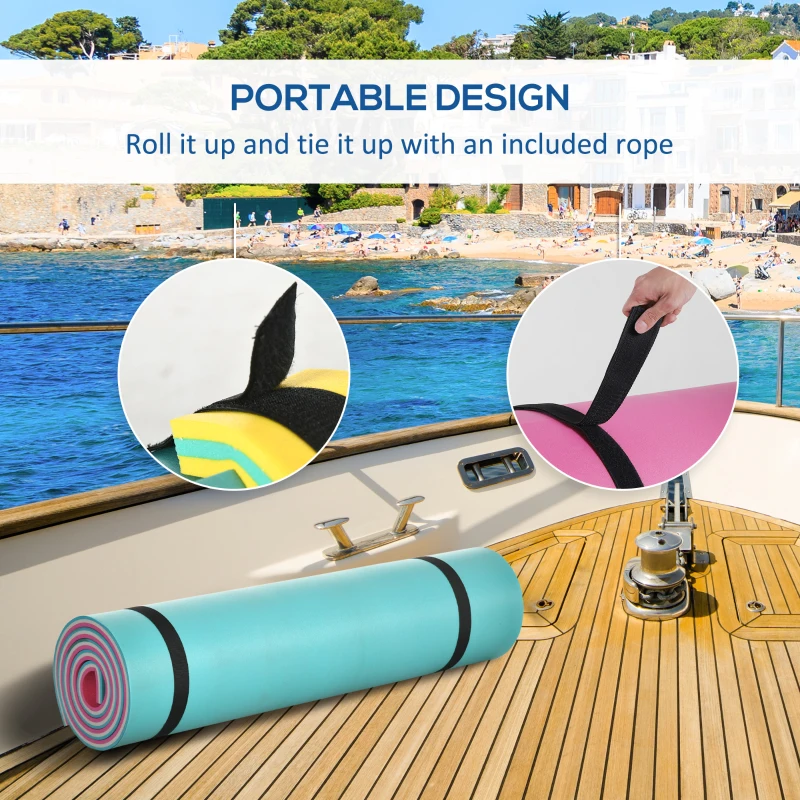 Soozier 12' x 5' Lily Pad Floating Mat with Table and Cup Holder, 3-Layer Portable Roll-Up Water Mat Float Dock for 2-3 People, Ideal for Lake, River, Beach, Swimming Pool, Pink