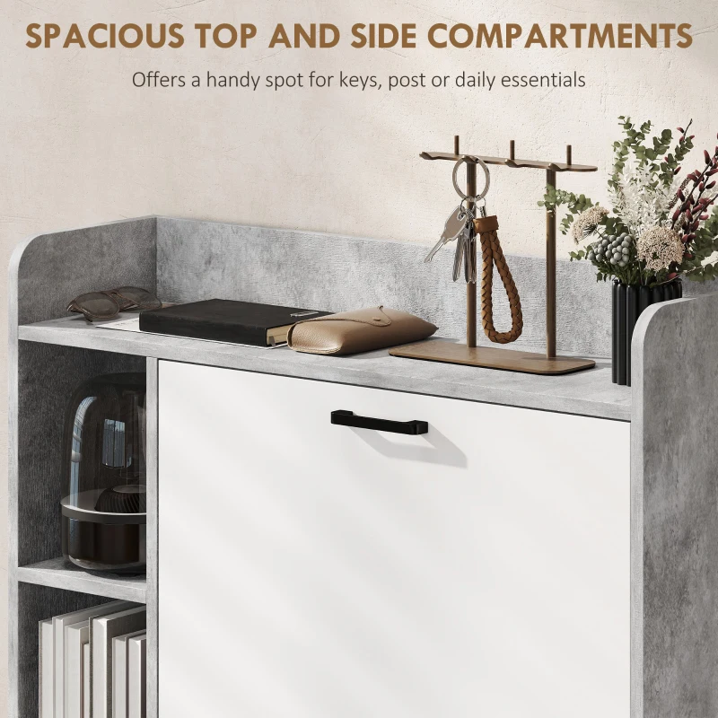 HOMCOM Shoe Cabinet with 2 Flip Drawers, 3 Side Compartments, Adjustable Shelves, 8-12 Pairs for Entryway Hallway, Grey