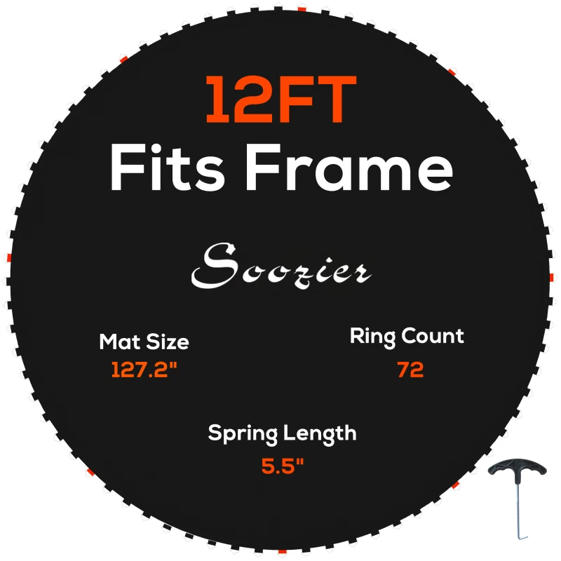 Soozier Trampoline Replacement Mat, Fits 12' Trampoline w/ 72 V-Hooks & 5.5" Springs (Spring & Frame not Included),  Black