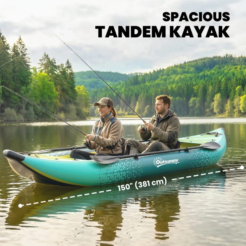 Outsunny 12'6"x37" Inflatable Kayak 2-Person, 2-Person Kayak Set with 2 Aluminum Paddles, Seats and Fins, Yellow&Grey