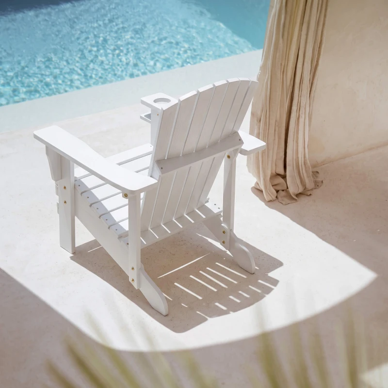 Outsunny Classic Adirondack Chair Muskoka Chair, Garden Deck Chair with Cup Holder for Patio, Indoor, Backyard, White