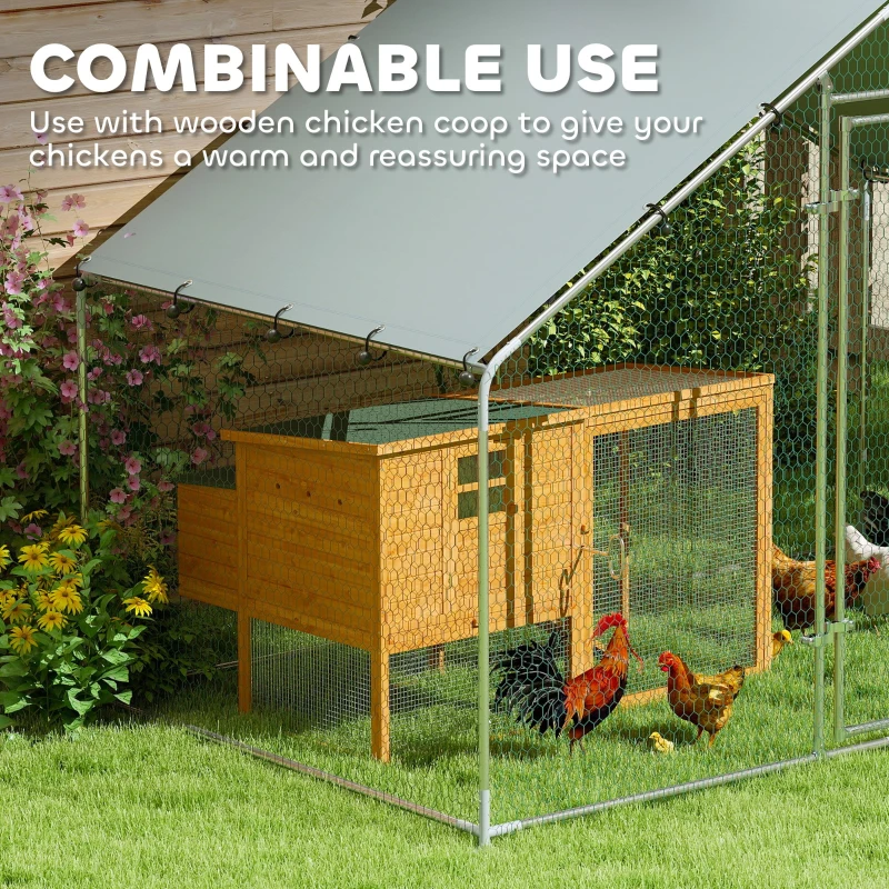 PawHut Metal Chicken Coop, 9.8 x 5.6 FT Walk-in Chicken Run with Cover, Lockable Door, Outdoor Poultry Cage for 5-8 Chickens