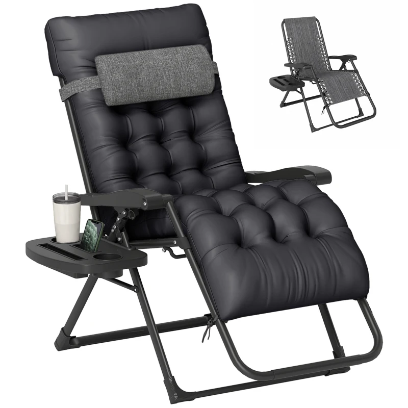 Outsunny Padded Zero Gravity Chair, Folding Recliner Chair with Cup Holder Cushion, Black