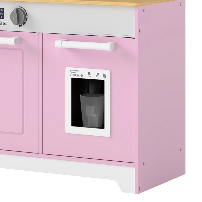 Qaba Play Kitchen, Kids Kitchen Playset with Coffee Maker, Ice Maker, Clicking Knobs, Storage, Accessories for 3-8 Years
