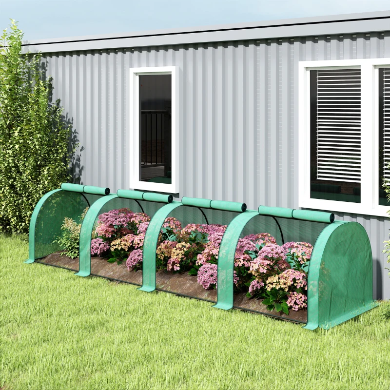 Outsunny 13' L x 3' W x 2.5' H Portable Tunneled Greenhouse with 4 Zippered Doors, Water/UV Fighting PE Cover, Green