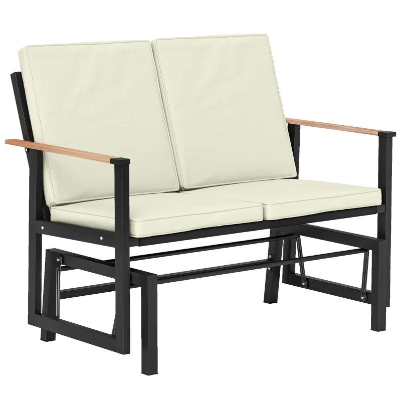 Outsunny Outdoor Glider Bench for 2 Person, Patio Glider Loveseat with Thick Cushions for Garden Balcony Porch, Cream White