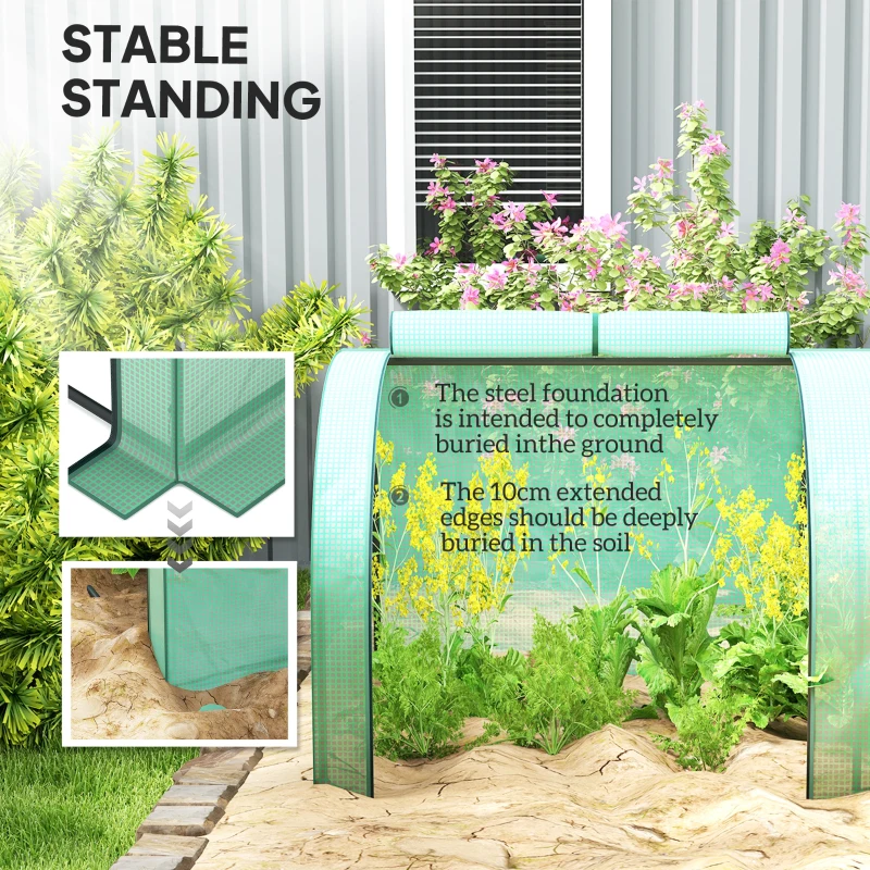 Outsunny 13' L x 3' W x 2.5' H Portable Tunneled Greenhouse with 4 Zippered Doors, Water/UV Fighting PE Cover, Green