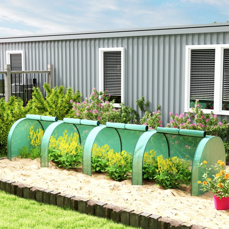 Outsunny 13' L x 3' W x 2.5' H Portable Tunneled Greenhouse with 4 Zippered Doors, Water/UV Fighting PE Cover, Green