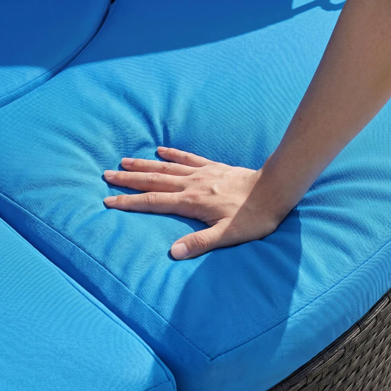 Outsunny 4-piece Outdoor Daybed with Retractable Canopy,  Wicker Outdoor Sofa with Cushions and Pillows Blue