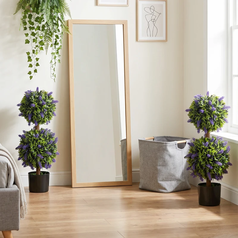 HOMCOM 2.3ft Set of 2 Artificial Plants, Lavender Flowers Ball Trees with Pot, for Home Indoor Outdoor Decor