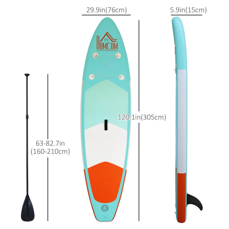 HOMCOM 10FT Inflatable Paddle Board with Ultra-Light (20lbs) SUP for All Skill Levels with Stand Up Paddle Board, Adjustable Paddle, Fix Bag, Air Pump, Fin, Backpack, Green