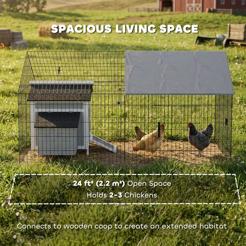 PawHut Metal Chicken Coop, Large Chicken Run with Water-Resistant & Anti-UV Cover for 2-3 Hens, Outdoor Hen House with 4 Doors