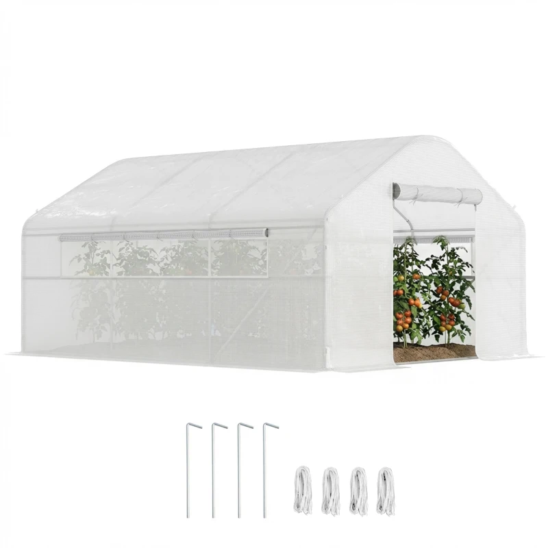 Outsunny 13' x 10' x 6.5' Tunnel Greenhouse Hoop House with Upgraded Galvanized Steel Frame and Large Windows, White