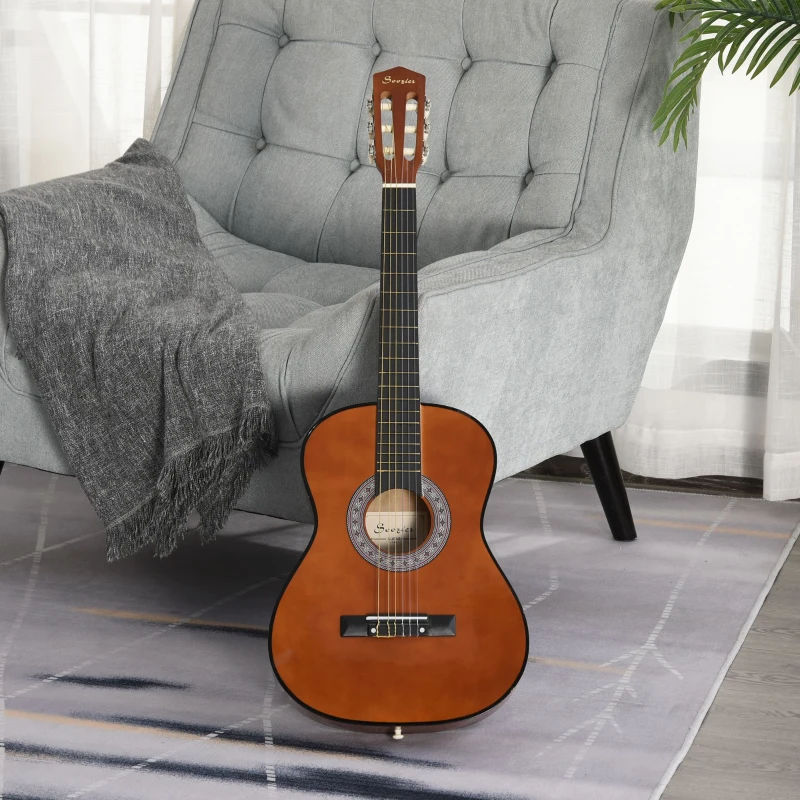 Soozier 36" Classical Guitar Birch Wood Guitar Set with Special Storage Bag for Child Beginners, Coffee