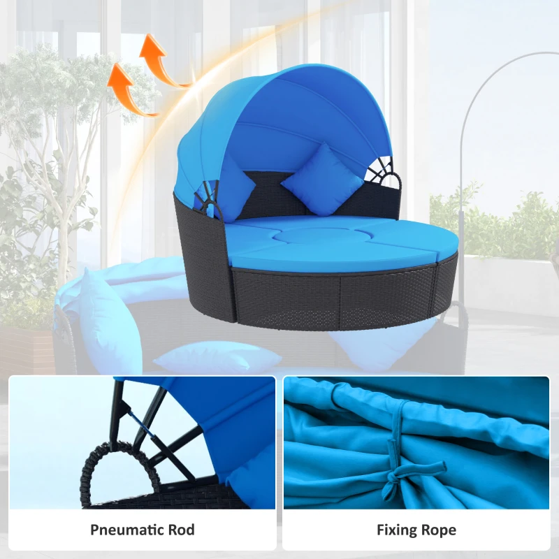 Outsunny 4-piece Outdoor Daybed with Retractable Canopy,  Wicker Outdoor Sofa with Cushions and Pillows Blue