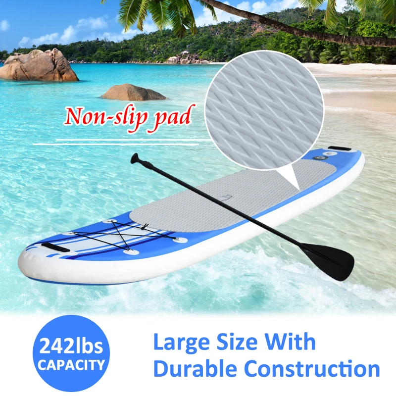 Soozier Inflatable Paddle Board, 120'' x 30" x 6" Stand Up Paddle Board Lightweight & Foldable w/ ISUP Accessories & Carry Bag, Aluminum Paddle, Fix Accessories Set, Air Pump, Leash