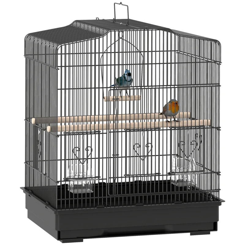 PawHut 23" Bird Cage, Finches Canaries, Parrot Cage with Doors Perches, 2 Feeder Pet Supplies, Black