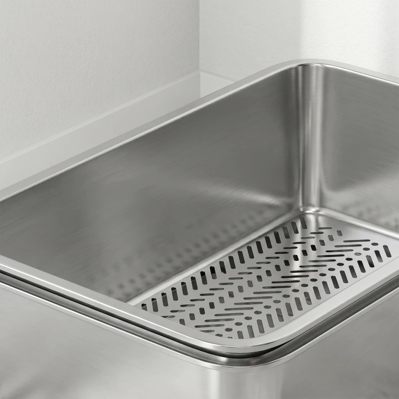 PawHut Stainless Steel Litter Box, XL Sifting Cat Litter Box for Medium and Large Cat, Non-Sticky, Odour Free, Easy Clean
