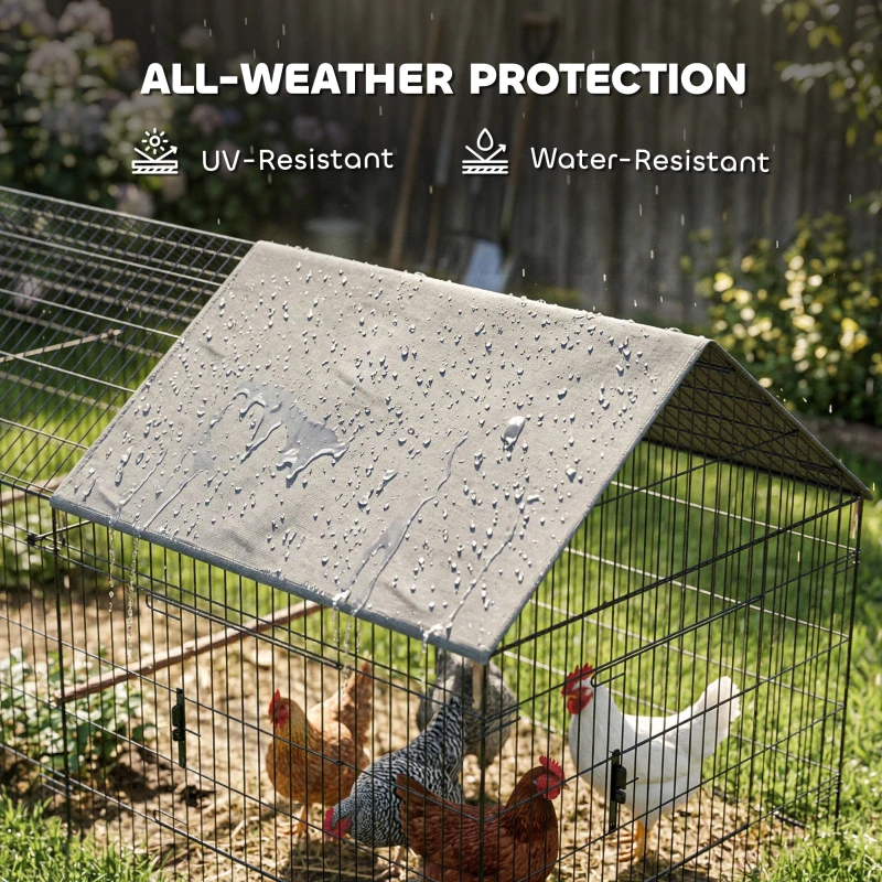 PawHut Metal Chicken Coop, Large Chicken Run with Water-Resistant & Anti-UV Cover for 2-3 Hens, Outdoor Hen House with 4 Doors