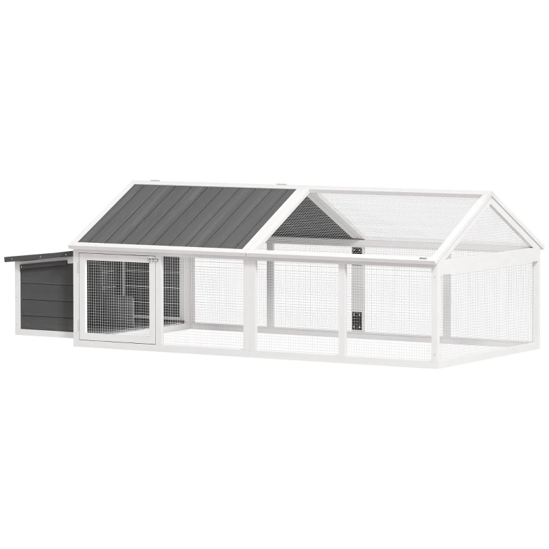 PawHut 95"L Chicken Run Large Chicken Coop with Nesting Box Wooden Roof Side Door for Outdoor 4–8 Chickens