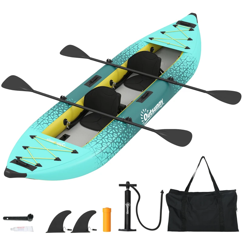 Outsunny 12'6"x37" Inflatable Kayak 2-Person, 2-Person Kayak Set with 2 Aluminum Paddles, Seats and Fins, Yellow&Grey
