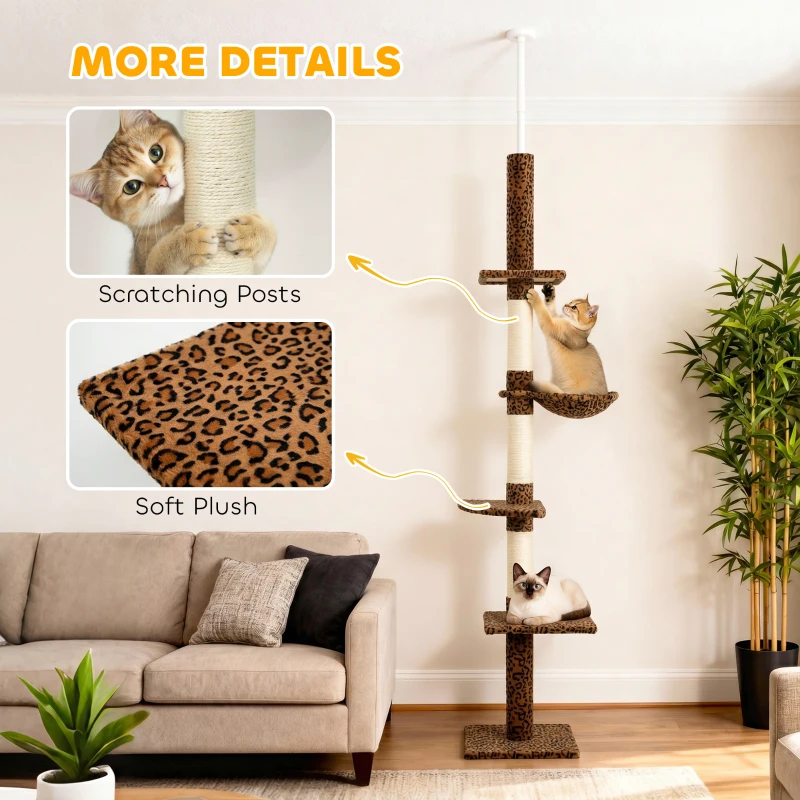 PawHut 8.5ft Cat Climbing Tree 5-Tier Kitty Activity Center with Scratching Post, Leopard Print