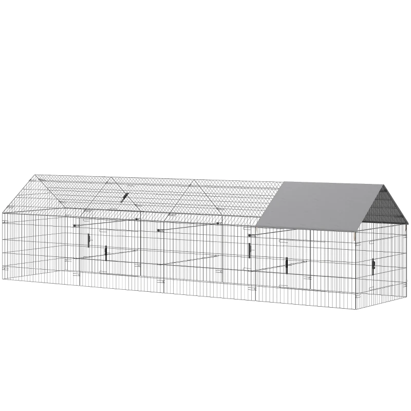 PawHut Metal Chicken Coop with UV-Resistant Cover for Hens, Rabbits, Ducks, Geese, 168.5" x 42.1" x 43.7", Grey