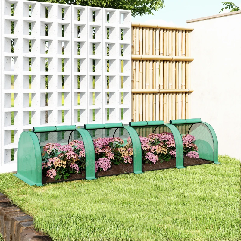 Outsunny 13' L x 3' W x 2.5' H Portable Tunneled Greenhouse with 4 Zippered Doors, Water/UV Fighting PE Cover, Green